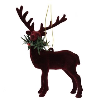 Hanging Burgundy Velvet Stag Decoration 14cm  image number 2