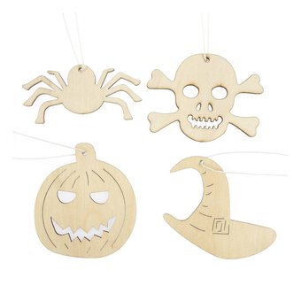 Wooden Halloween Decorations 4 Pack 