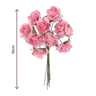 Mini Pink Open Rose Wired Floral Picks 10 Pack image number 4