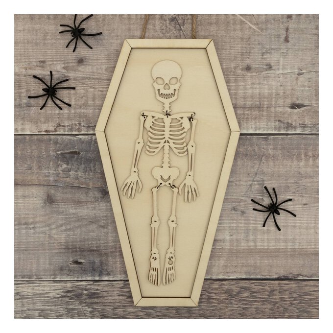 Hanging Wooden Skeleton Coffin Decoration 30cm image number 1