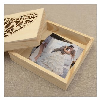 Love Heart Filigree Wooden Box 14cm x 14cm x 5cm