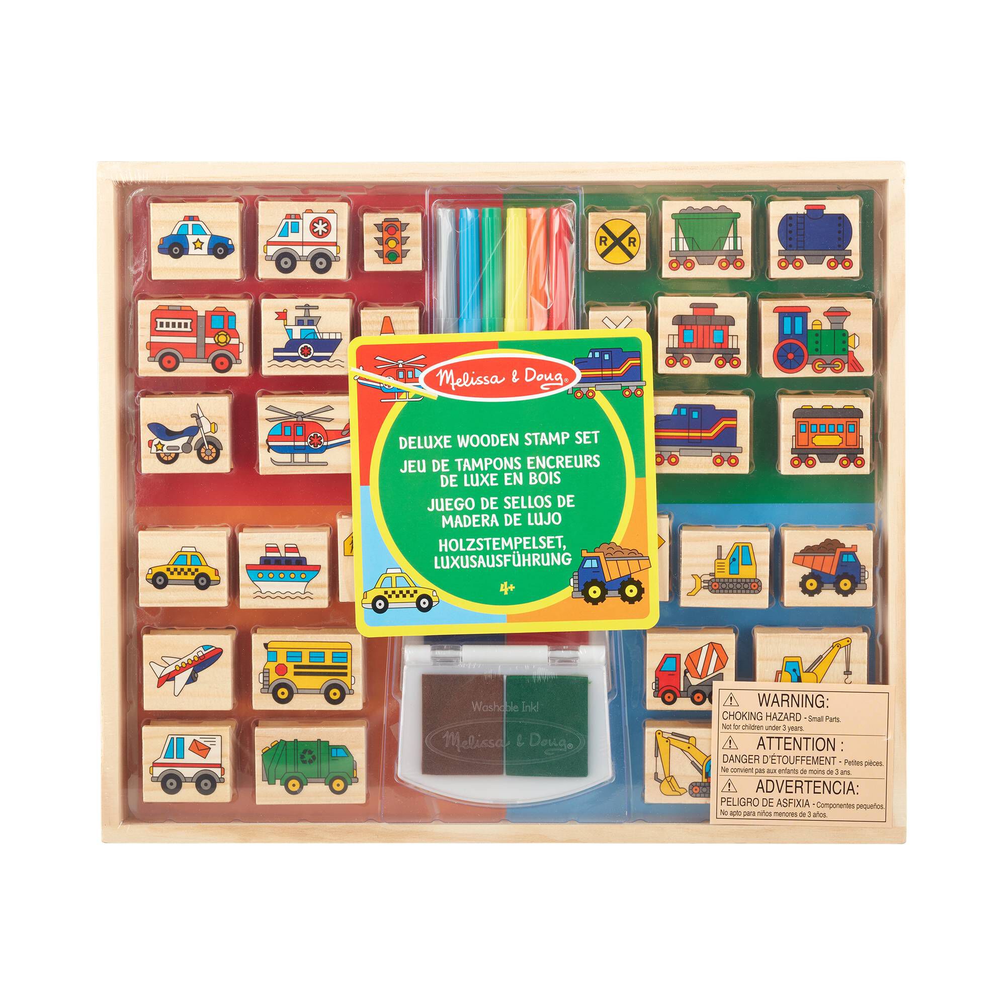 Melissa Doug Deluxe Vehicle Wooden Stamp Set