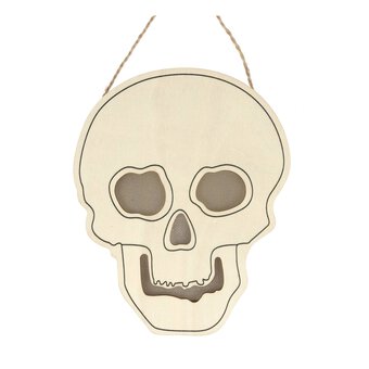 LED Wooden Hanging Skull 15cm