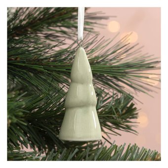 Hanging Glazed Ceramic Green Tree Decoration 7cm