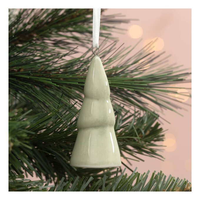 Hanging Glazed Ceramic Green Tree Decoration 7cm image number 1