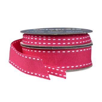 Hot Pink Grosgrain Running Stitch Ribbon 6mm x 5m image number 3