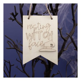 Hanging Wooden Resting Witch Face Decoration 10cm 