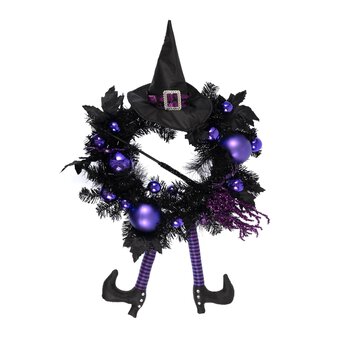 Purple and Black Halloween Witch Wreath 60cm