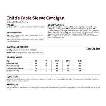 Knitcraft Child’s Cable Sleeve Cardigan Digital Pattern 0349
