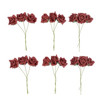 Red Wired Small Flowers 18 Pack