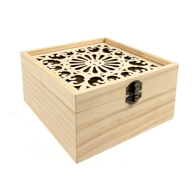 Filigree Wooden Box 17cm x 17cm x 8cm  image number 1