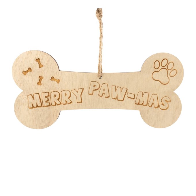 Hanging Wooden Merry Paw-mas Decoration 21.5cm image number 1