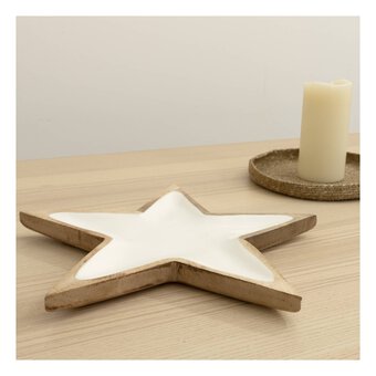 White Wooden Enamel Star Tray 34cm image number 3