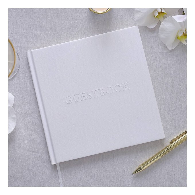 Ginger Ray White Embossed Wedding Guest Book image number 1