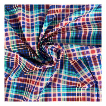 Blue and Red Check Madras Cotton Fabric by the Metre