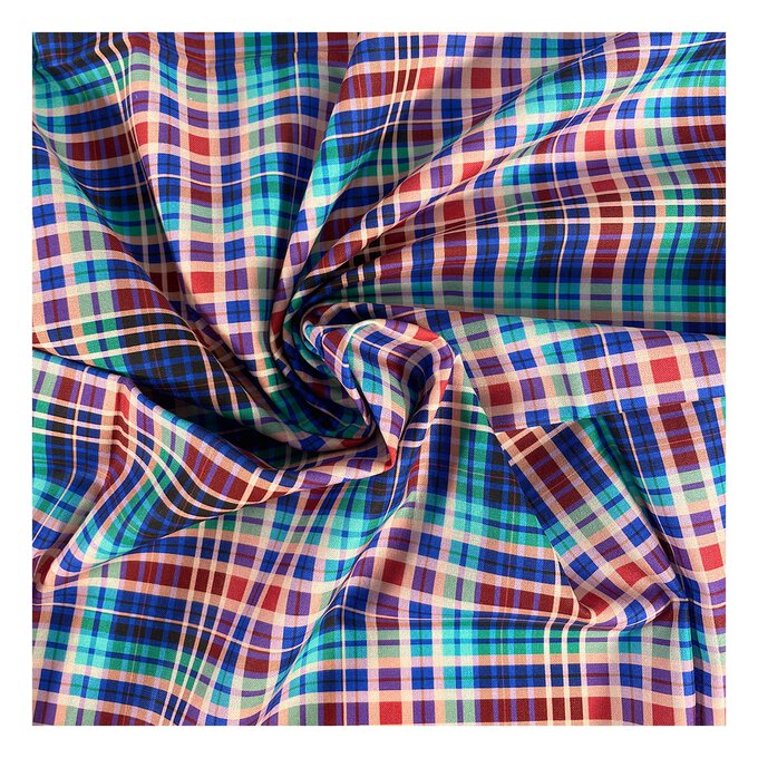 Blue and Red Check Madras Cotton Fabric by the Metre image number 1