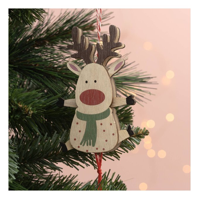 Hanging Wooden Reindeer Decoration 13cm image number 1