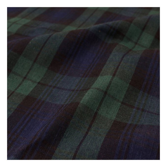 Navy and Green Tartan Polycotton Fabric by the Metre | Hobbycraft