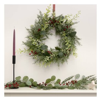 Green Wreath with Red Berries 56cm