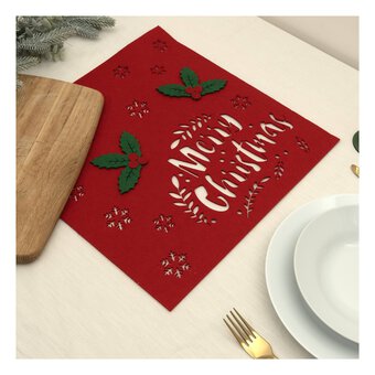 Red Merry Christmas Felt Place Mat 40cm x 40cm