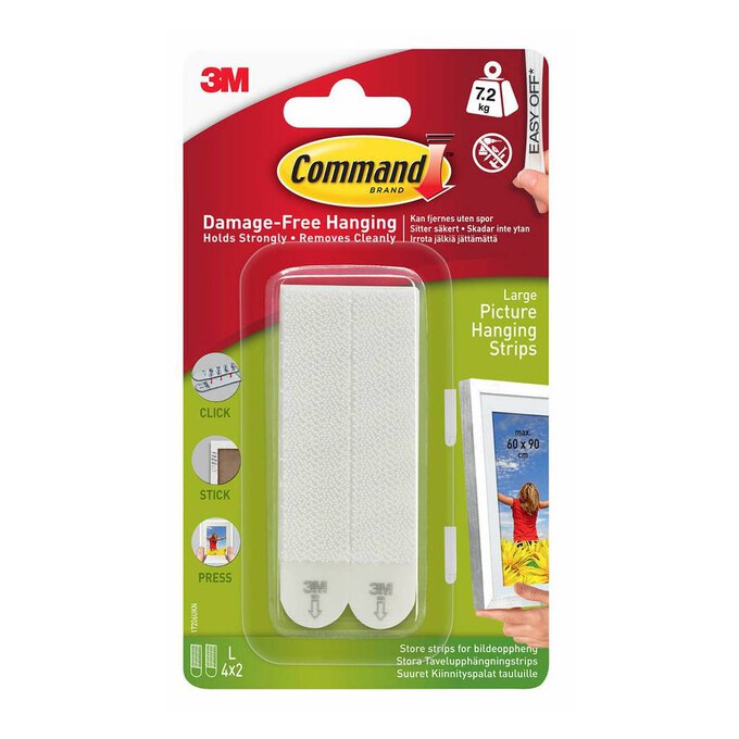 Command 3M Large Picture Hanging Strips, 4 pairs (Wall Hooks for