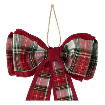 Red Fabric Tartan Bow 40cm image number 2