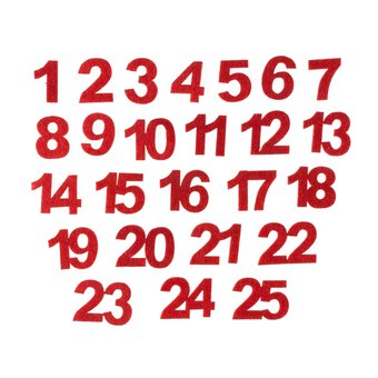 Red Adhesive Felt Advent Numbers 25 Pack