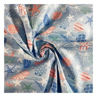 Tranquil Shores Painted Seashell Cotton Fabric by the Metre