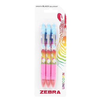 Zebra Black Unicorn Ballpoint Pens 3 Pack