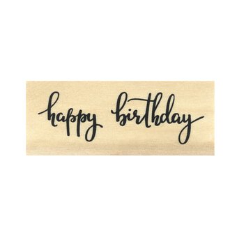 Happy Birthday Script Wooden Stamp 2.5cm x 6.3cm image number 3