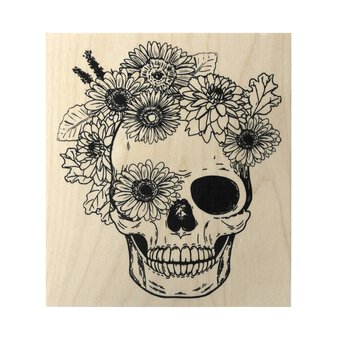 Floral Skull Wooden Stamp 10cm x 9cm image number 3