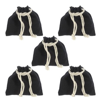 Black Mini Cotton Drawstring Bags 5 Pack