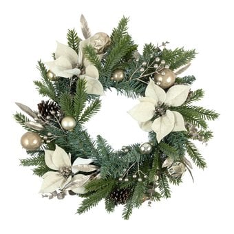 White and Gold Poinsettia Wreath 51cm