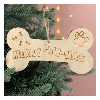 Hanging Wooden Merry Paw-mas Decoration 21.5cm