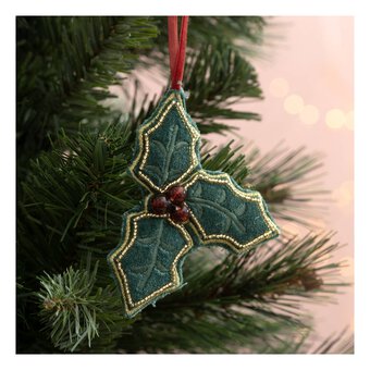 Velvet Holly Decoration 10cm