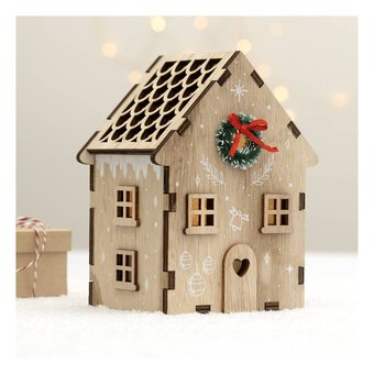 Wooden Printed Christmas House 15cm