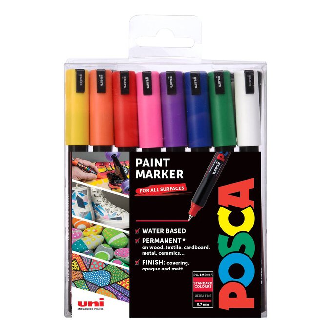 Uni Posca PC-1M 12 Colors Set Paint Markers, 0.7mm Extra Fine Point  Painting Drawing Pens for DIY Crafts Canvas Rock Cards