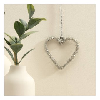 Silver Diamante Hanging Heart 10cm
