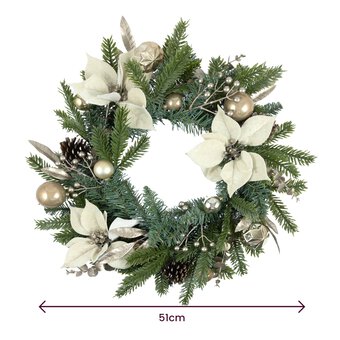 White and Gold Poinsettia Wreath 51cm image number 5