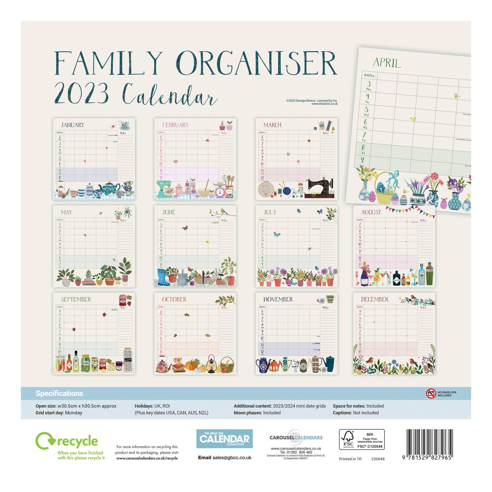 Breeze Family Organiser Calendar 2023 Hobbycraft