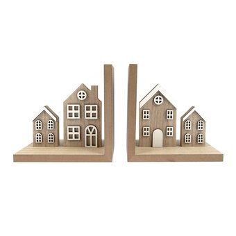 Wooden House Bookends 2 Pack