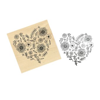 Floral Heart Wooden Stamp 9cm x 9cm