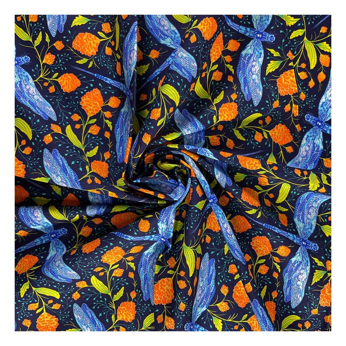 Artisan Dragonfly Navy Cotton Fabric by the Metre image number 1