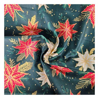 Green Poinsettia Cotton Fabric by the Metre