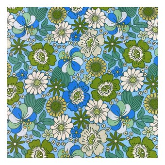 Blue Flower Child Cotton Spandex Jersey Fabric by the Metre