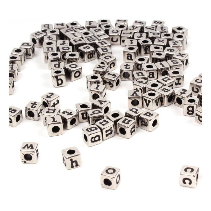 White Opaque 7mm Coin Alpha Beads - Silver Letters (Box Set)