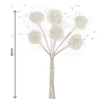 White Pearl Rose Wired Floral Picks 6 Pieces image number 4