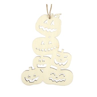 Hanging Wooden Stacked Pumpkins Decoration 15cm image number 2