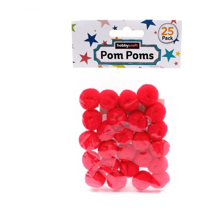 Bright Red Pom Poms 2cm 25 Pack