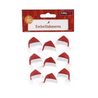 Red Felt Santa Hat Embellishments 9 Pack image number 4